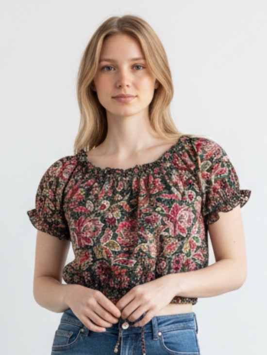 jennifer & grace Tops - Jennifer & Grace Paisley Embroidered Puff Sleeve Top